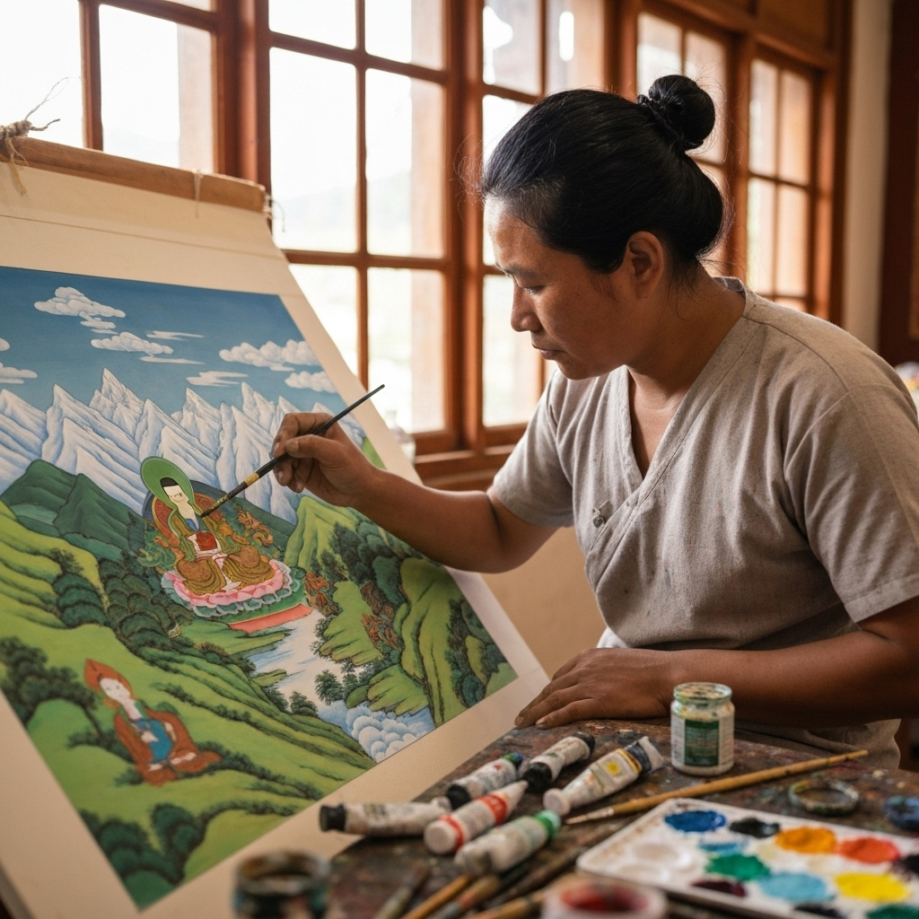 Traditional Sikkimese artisan crafting